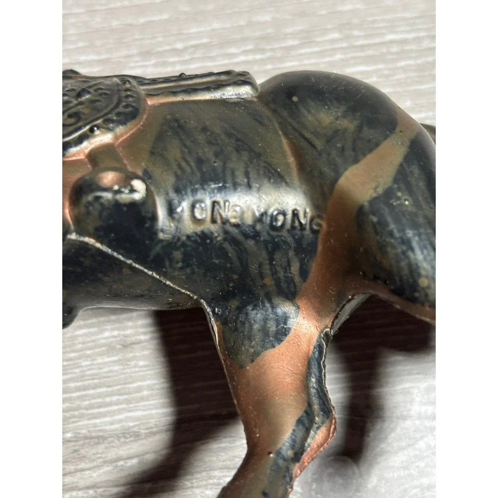Vintage Hong Kong‎ Plastic Horse Figurine Black Copper Western Saddle Lead Rope